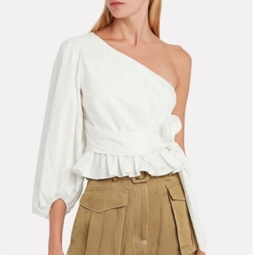 NWT Shona Joy Drake One Shoulder Tie Front Poplin Blouse